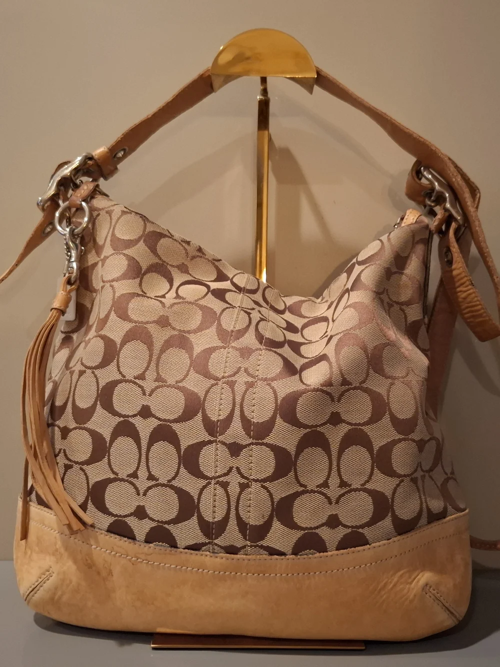 Coach Tan and Taupe Signature Canvas Hobo